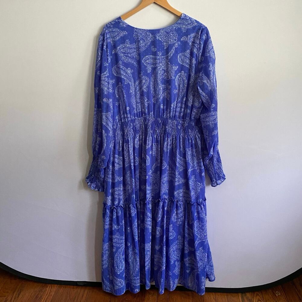 Taylor Periwinkle Blue Paisley Tiered Maxi Dress Swiss Dot Boho 18W - Picture 11 of 17